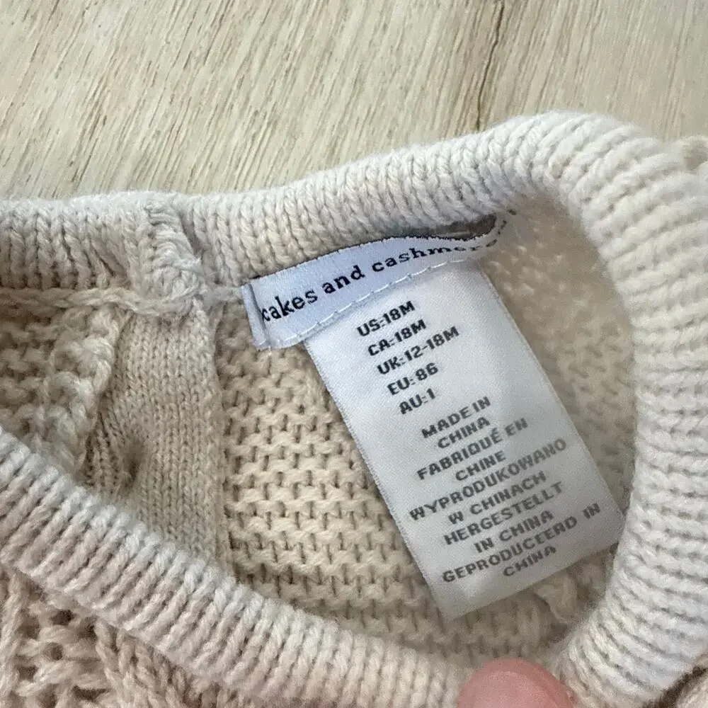 Cupcakes & Cashmere Girls Cable Knit Sweater Dress Bow Neutral Cream Size 18M